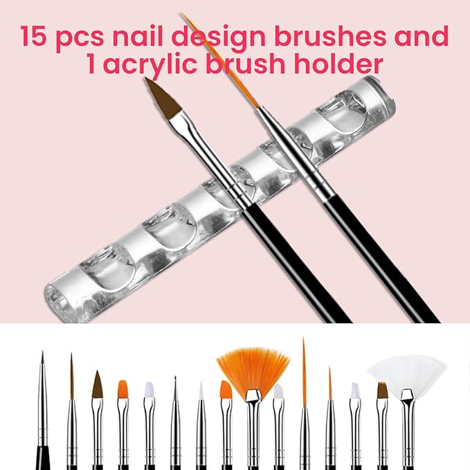 36 PCS Nail Art Brushes Set, Striping Brushes for Long Lines, Dotting Tools for Nail Supplies, Powder Brush for Gel Polish Design, Must Have Nail Tech for Salon Home