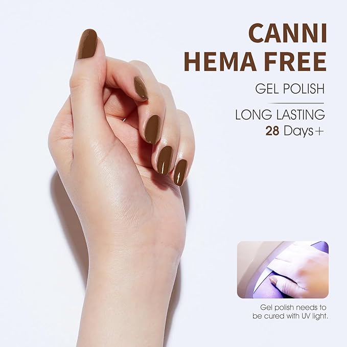 CANNI Brown Fall Gel Nail Polish, 1Pcs Chocolate Brown Gel Polish Fall Winter Color High Gloss Soak Off U V Nail Manicure Salon DIY