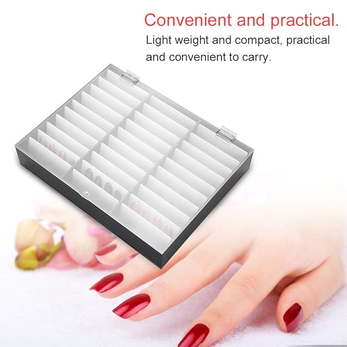Rosvola Nail Art Display, Nail Storage Organizer Box, Empty Nail Tips Storage Box with cover Fake Nail Display Case for Nail Salon Home Use (Black)
