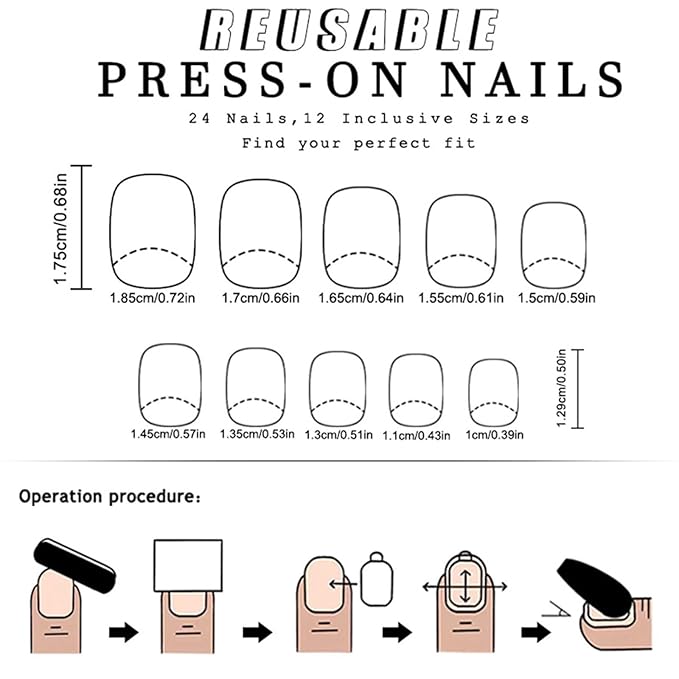 24 Pcs Press on Nails White French Fake Nails Short Square False Nails with Flowers Designs Press Ons Glue on Nails Nude with Gold Glitter Glossy Nail Tips Full Cover Acrylic Stick on Nail for Women