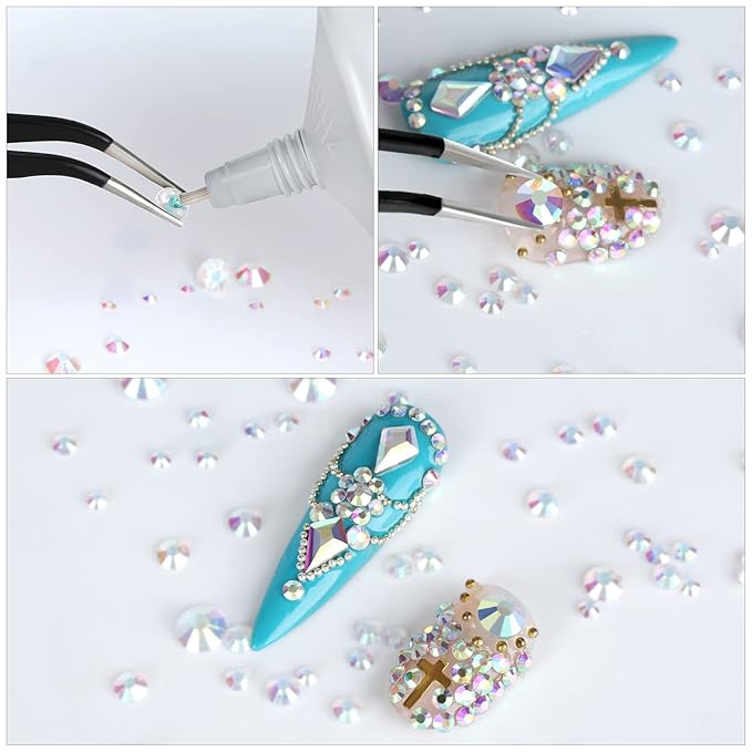 Black and Crytstal AB Rhinestones Set for Nails,Makeup,Phone Case,Book,Crafts,DIY(SS6-SS20)(2-4.8MM)