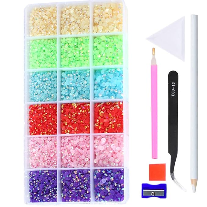 22380pcs Resin Rhinestones Set 3/4/6mm Flatback Stones Glitter Crystal Bulk for Garment Nail Art Decorations Resin Flatback Rhinestones Kit for Nail Crafts Tumbler Round Shape(GG)