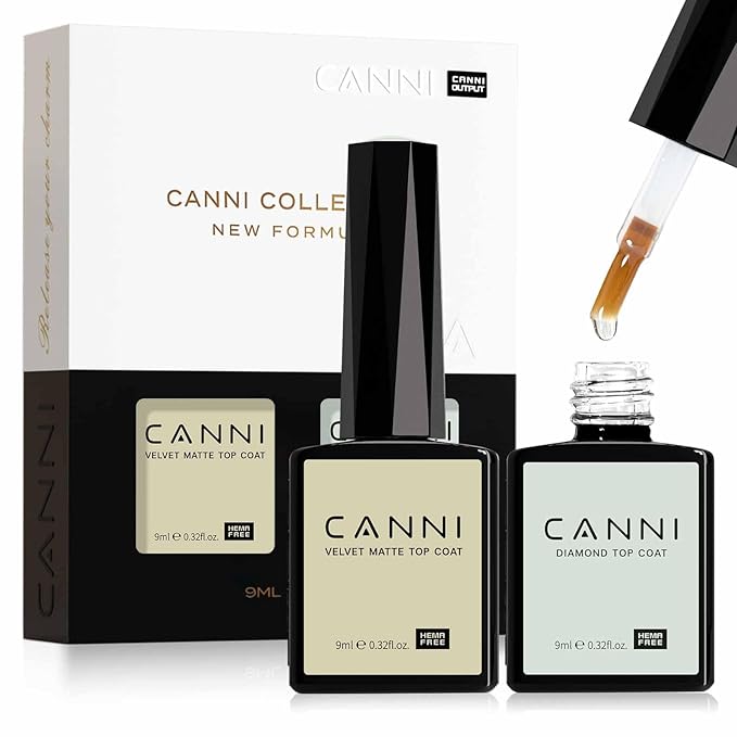 CANNI 2 Pcs 9ml Gel Top Coat Matte Top Gel Polish Set - Shine Finish and Long Lasting, Soak Off LED Nail Lamp Gel DIY Nail Salon Manicure Gifts for Women