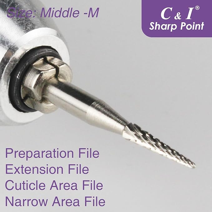 C & I Nail Drill Sharp-Point Bit Efile of Electric Nail Drill Machine Nail Techs Tool for Preparation, Extension or Cuticle Care (Middle -M)