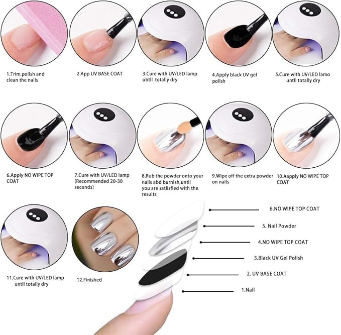 100% Metallic Effect Gold Chrome Nail Powder BISHENGYF: Holographic Mirror Glitter Gold Chrome Pigment Manicure Silver Copper Rose Gold Chrome Nail Powder for Nails Art DIY Decoration Gift