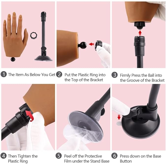 Practice Hand for Acrylic Nails with Stand Bracket, Silicone Fake Hands to Practice Fake Nails Mannequin Hand for Nails Practice and Nail Art Single Left Hand Color 4#
