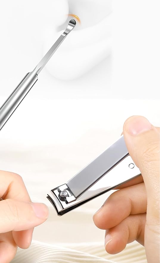 4-in-1 Nail Care Set with Storage Case - Stainless Steel Nail Clippers, Cuticle Fork, Ear Pick, and Nail File - Travel Nail Cutter Kit for Men and Women - White