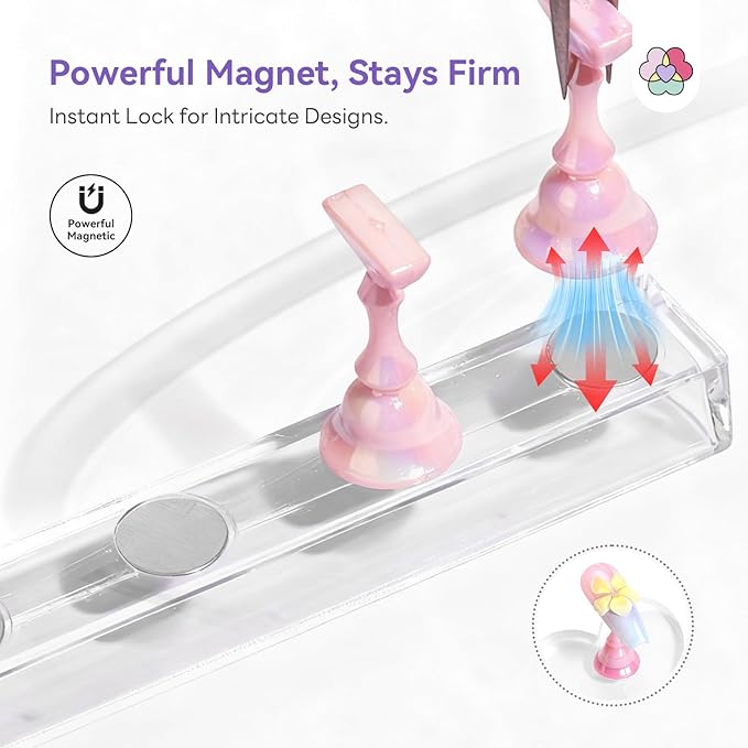 SAVILAND Nail Stand for Press On Nails: 1 Heart Shaped Acrylic Magnetic Nail Holder for Painting Nails 2 Sets Nail Stand False Nail Tips with 200 Double-Sided Tape Home DIY Nail Art Tool Beginner