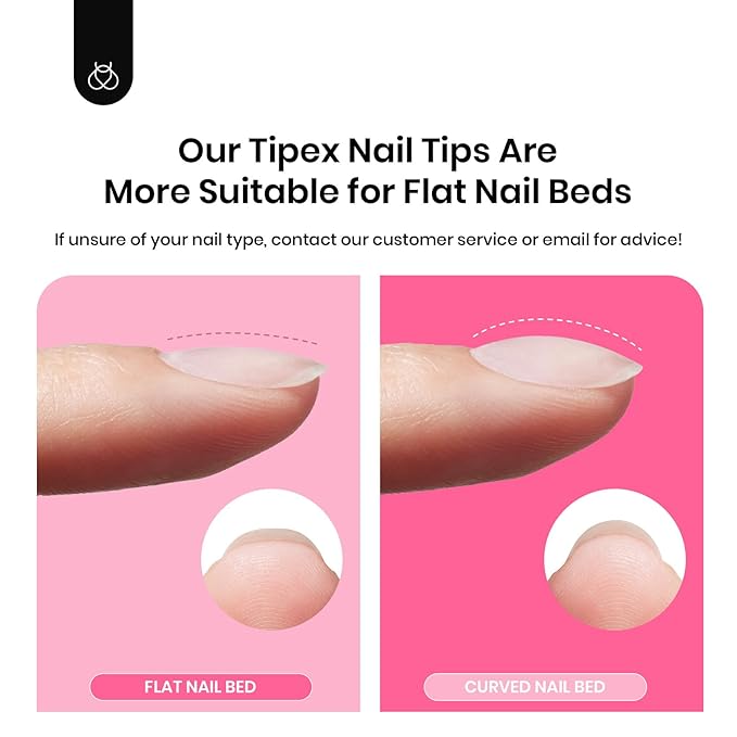 Beetles Tipex Nail Tips Kit, Long Square-C Curved Half Matte Nail Tips 224 Pcs 16 Sizes Pre Building Fake Nails with Tipex Nail Glue, Mini Nail Lamp - Thick Acrylic Nail Set