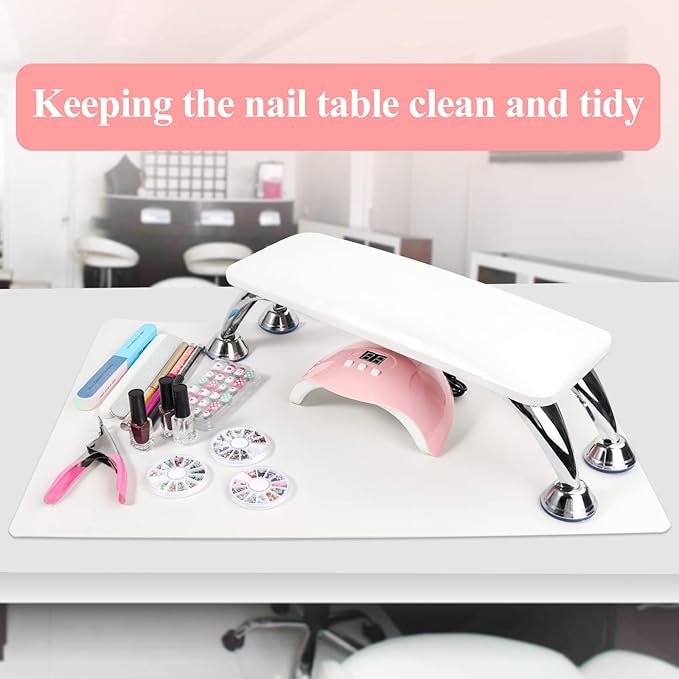 Nail Arm Rest for Acrylic Nails with Nail Table Mat, Microfiber Leather Nail Hand Rest Cushion for Nails, Soft Hand Pillow Footstool with Foldable Nail Art Hand Rest Pad for Nail Tech Use (White)