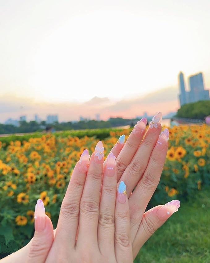 10Pcs Mixed Shape Handmade Press On Nails | Nude Pink with 3D Seashell, Flower & Starfish Decor | Easy to Apply, Remove & Reusable, Salon-Quality (A022, S)