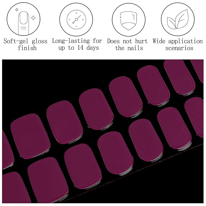 Purple Pink Semi Cured Gel Nail Strips 20Pcs Gel Nail Stickers UV/LED Light Needed Glossy Nails Polish Strips Full Polish Nails Wraps for Women Includes Prep Pads, File, Wooden Cuticle Stick