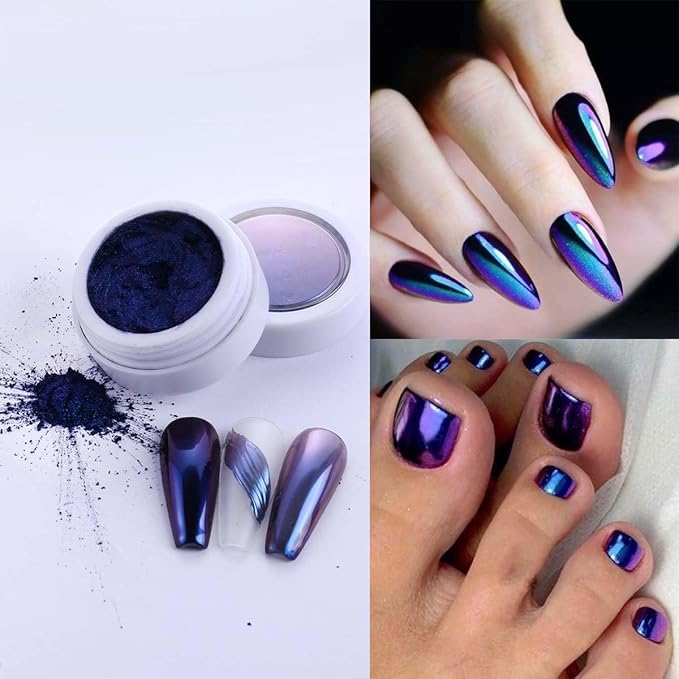 Chameleon Nail Glitter Powder Set – 4 Colors Holographic Chrome Powder for Nails, High-Gloss Color-Shifting Pigment with Brush – Nail Art Decoration for Carnival, Cosplay & Holiday Parties