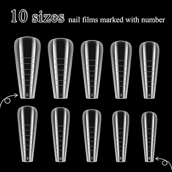 Dual Forms For Polygel,100pcs Ballerina Nail Forms For Builder Gel 10 Sizes Poly Gel Nail Tips Acrylic Extension Nail Mold Set With Brush/Clip/File/Crystal Cup,Manicure Kit For Beginner