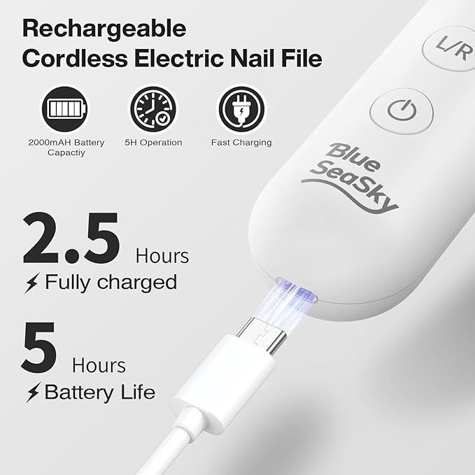 Professional Electric Nail Drill 2000mAH Portable Cordless Electric Nail File 10 in 1 Manicure Pedicure Kit ,5-Speeds Toe Nail Tools Hand Foot Care,Thick Toenail Grinder for Women Men Pets (Silver)
