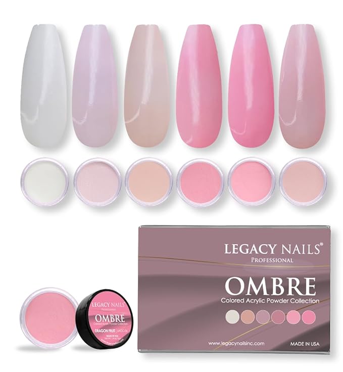 Legacy Nails Professional COLLECTION Acrylic Powder Kit 6 Colors Nail Art Set for Manicure DIY for Dip & Acrylic Nail Extensions (OMBRE COLLECTION)