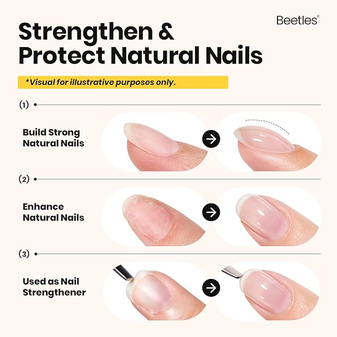 Beetles Builder Gel for Nails,3 Pcs Clear Builder Nail Gel with Base & Top Coat Gel for Nail Strengthening Apex Building Extension for Beginner DIY Salon at Home,UV & LED Lamp Needed