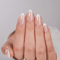 French Tip Press On Nails - BTArtbox White Almond Medium Reusable Stick On Nails in 15 Sizes - 30 Soft Gel Fake Nail Kit for Women Gift, Classic