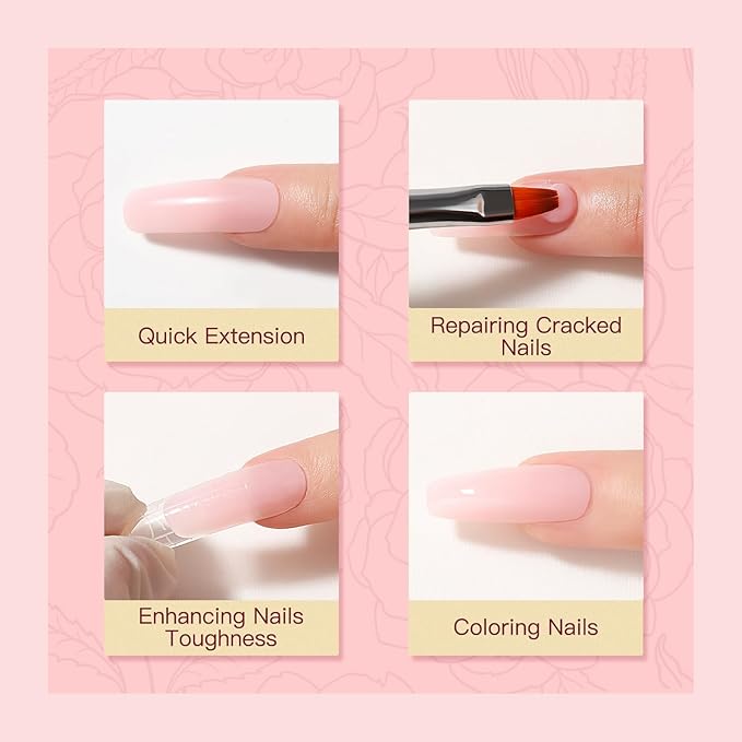 ROSALIND 2 oz Pink Poly Nail Gel, Peach Poly Extension Gel for Nails Art Nature Color Builder Pink Nail Strengthen Art Design for Women