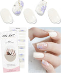 JMEOWIO Gel Nail Stickers Beige Purple Flower Semi Cured Strips Wraps UV/LED Supplies Art Design Decoration Accessories