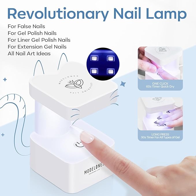 modelones X Nail Gel Kit, Square Nail Tips, 9-in-One Glue Prep Dehydrator & Portable Mini U V Light Acrylic Clipper, 500Pcs Medium Square Tips for Extension Kit DIY Salon Home Gift