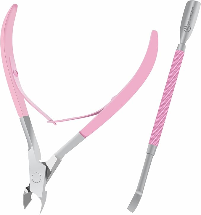 GMI-TWEEZERS - Professional Cuticle Remover, Cuticle Pusher And Cuticle Trimmer - Manicure Tool Cuticle Nippers - Durable Cuticle Cutter For Finger And Nail - Instant Cuticle Kit (Pink)