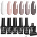 Beetles Neutral Gel Nail Polish – 6 Colors Soak Off UV LED Nail Gel Kit, Brown Gray Silver White Pink Long Lasting Glossy for Salon & Home Manicure Gift for Women