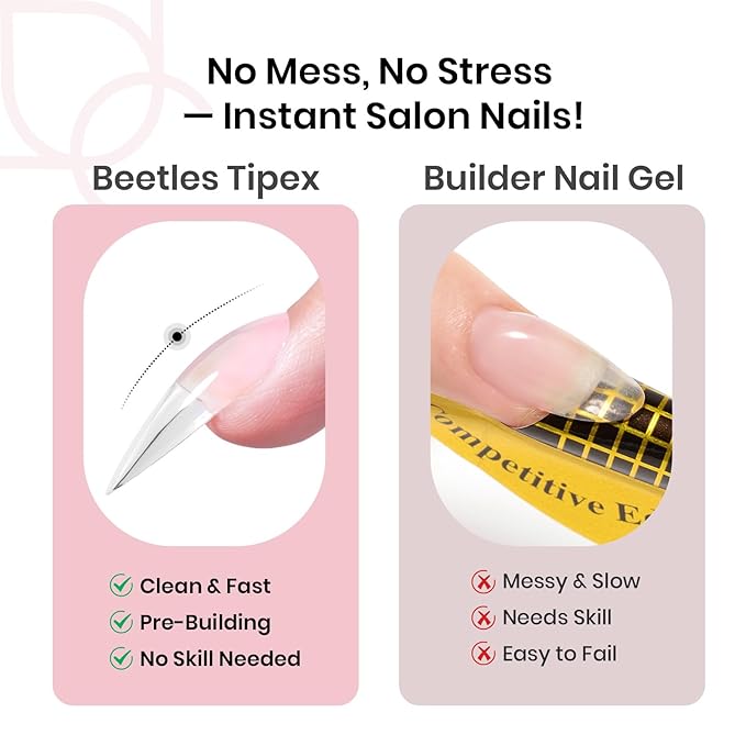 Beetles Tipex Instant Apex Nail Tips 512 Pieces Medium Stiletto Pre-Building and Pre-Etched Strong Thick Acrylic Fake Nails 16 Sizes Press on Nails