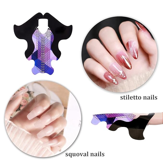 Tvoip 100Pcs/Pack Nail Forms Extension Tips Guide Extension French DIY Tool Fish Acrylic UV Gel Nail Art Tools Builder Sticker Sculpting (Purple)