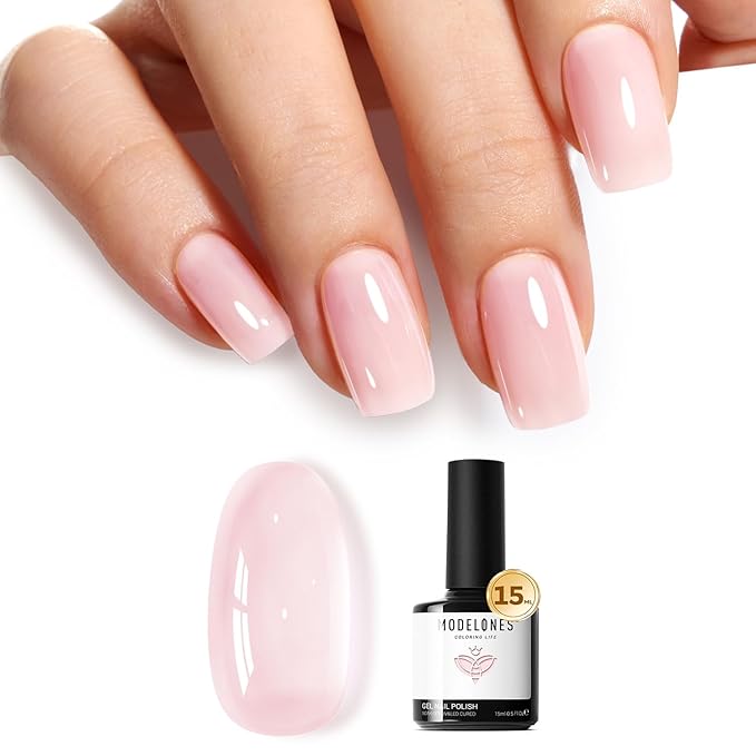modelones Pink Gel Nail Polish Jelly Nude Pink Gel Polish French Tip Base Colors Sheer Nails Translucent Soak Off U V 15ML