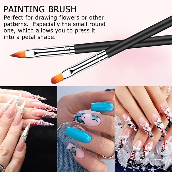 Lofuanna Nail Art Brush Set,6pcs Double Ended Fine Nail Liner Brush Dotting Pen Painting Tools with Nail Extension Gel Brush, Builder Gel Brush, Nail Art Liner Brush, Nail Dotting Pen for DIY Manicure