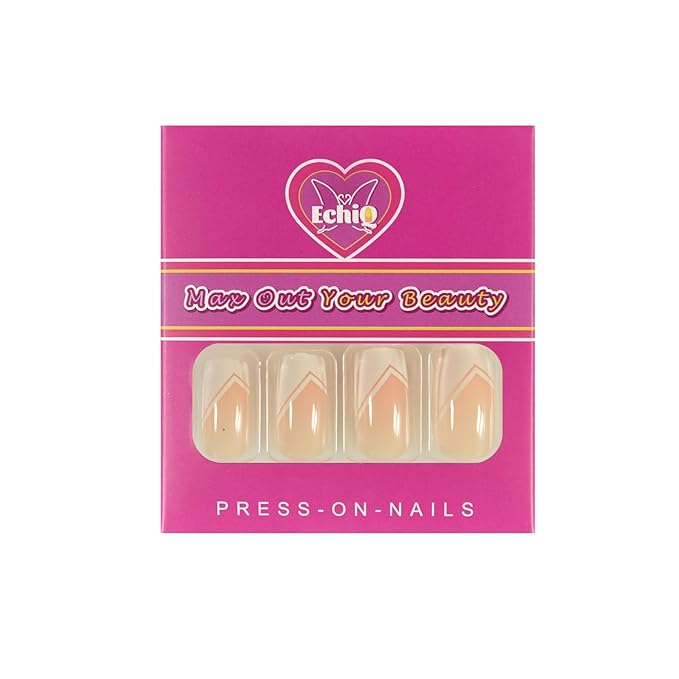 Nude White Press On Nails Medium Square French Glossy Gel Nails Full Cover False Nail Art Tips Salon Manicure Set