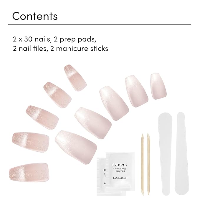 Dashing Diva Magic Press Premium Nail Bundle - Understated Collection - Coffin Shape Press On Nails - Peach Melody & Diamond Bliss - Long Lasting Gel - Lasts Up to 7 Days - 2 Sets
