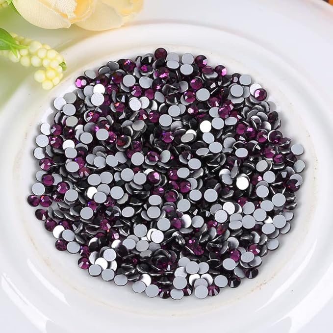 Onwon 288 Pcs Crystal Flat Back Brilliant Round Rhinestones Glass Stones Glitter Gems Faux Diamond for Craft,Nail Art,Shoes,DIY Decorations (SS34 / 7mm, Purple)