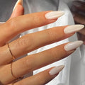 GLAMERMAID White Press on Nails Medium Almond, Handmade Milky Cream White Neutral Jelly Sofy Gel Glue on Nail Stiletto, Glossy Fake Nails Short Oval，Reusable Acrylic Stick on False Nail Kits for Women