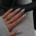 Medium Press on Nails Almond - Chrome White Fake Nails - Solid Color Full Cover Stick on False Nail - for Women 24 Pcs