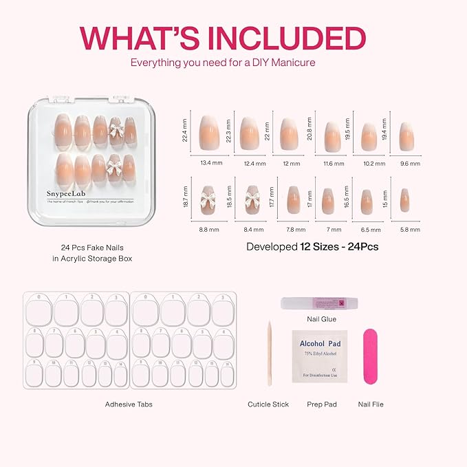 Handmade Ballerina French Tip press on nails with Cute Popular Charm Design for Women and Girls-24pcs(Cateye Butterfly)
