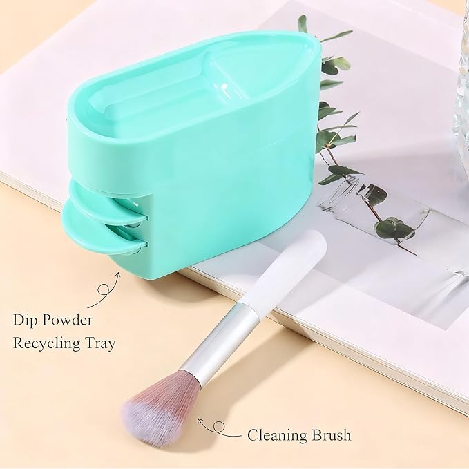 2 in 1 Dip Powder Recycling Tray System, Nail Dip Powder Storage Tray with Cleaning Brush, Container for Glitter, Sequins, Caviar Beads, Manicure Tool Kit for Home & Salon