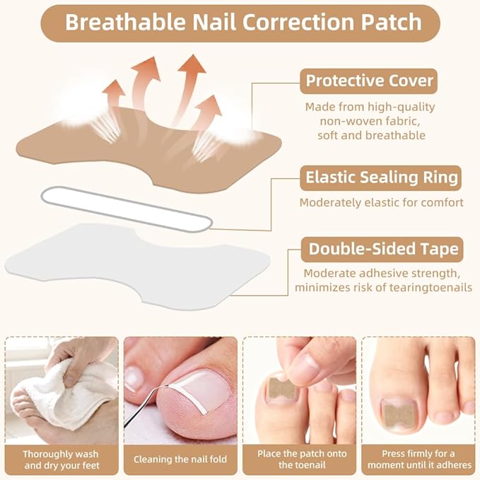 Ingrown Toenail Corrector Set with Breathable Correction Strips, Upgraded Ingrown Toenail Treatment Kit, Curved Toenails Corrector Patch, Pedicure Tools, for Home Use Women Man