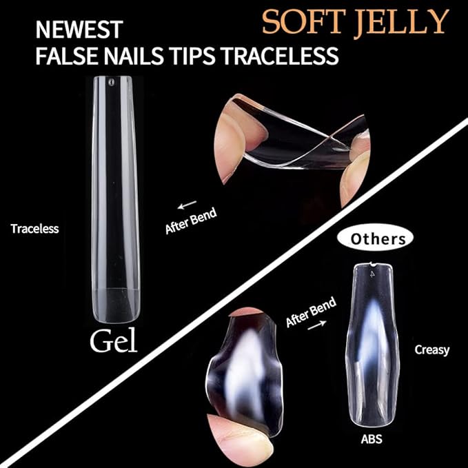 UNA GELLA Extra Long Square Gel Nail Tips 120pcs 12 Sizes Acrylic Soft Nail Jelly Gelly Tips DIY