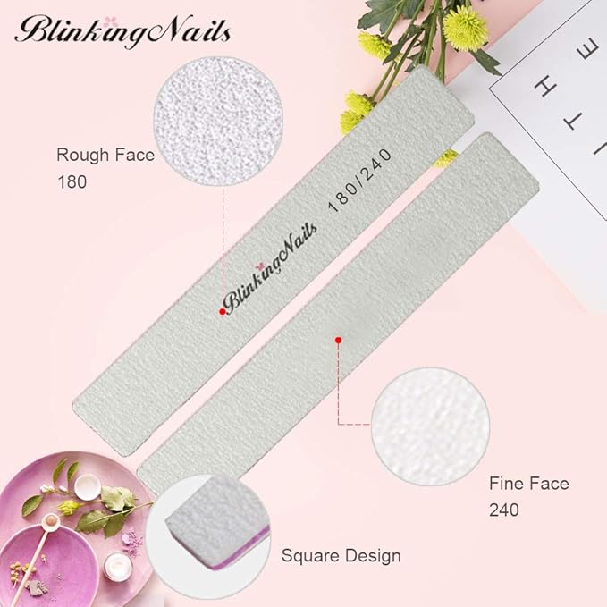 Nail File 180 240 Grit Professional Nail Files and Buffers for Natural Nails, Double Sides Washable Block Disposable Nail Buffer for Nail Art DIY or Nail Manicure Salon Pack of 10pcs
