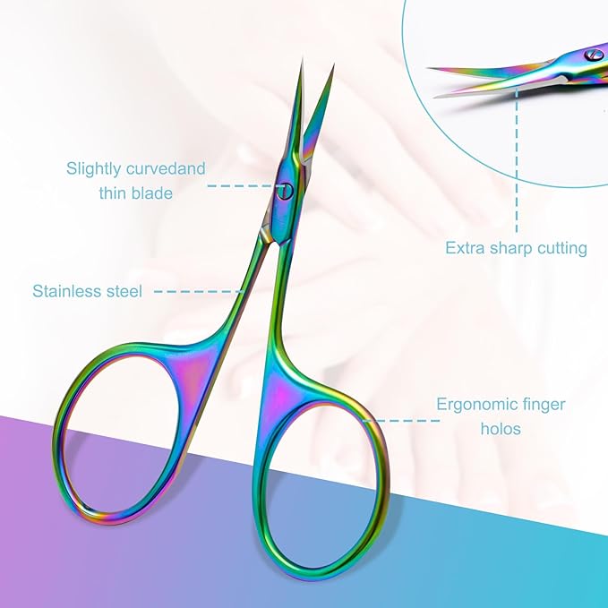 CGBE Manicure Scissors, Extra Fine Eyebrow Scissors for Grooming, Curved Blade Nail Scissors Precise Pointed Tip Grooming Kit for Eyebrow, Eyelash, Trim Nail and Dry Skin, Colorful