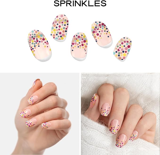 Semi Cured Gel Nail Strips with 20 Pieces - UV Gel Stickers, Manicure Kit, Easy Application Wraps Includes Prep Pads, Nail File, Wooden Stick - UV Light Required (Sprinkles)
