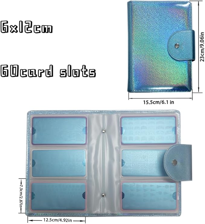 60 Slots Stamping Plate Collection Light Blue Nail Art Stamp Plate Stamping Plates Cases Stamp Nail Template Organzier for 6.0x12.0cm Nail Art Plates