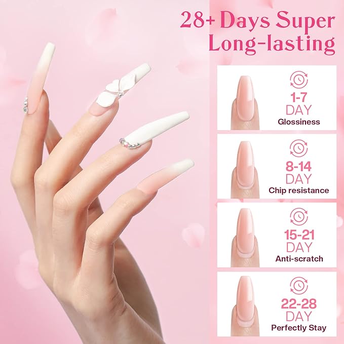 Modelones Poly Nail Gel Kit Builder Extension Gel Nude White French Colors with Nail Lamp Slip Solution Rhinestone Manicure Complete Kit DIY Art Design Beginner Gift