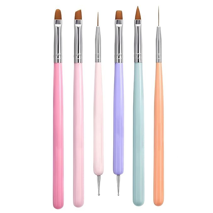 6PCS Nail Art Brushes Set, Nail Design Painting Brushes Builder Gel Brush Nail Dotting Tools Nail Fine Liner Brushes for Nail Extension Multifunctiona (N6 TGS)