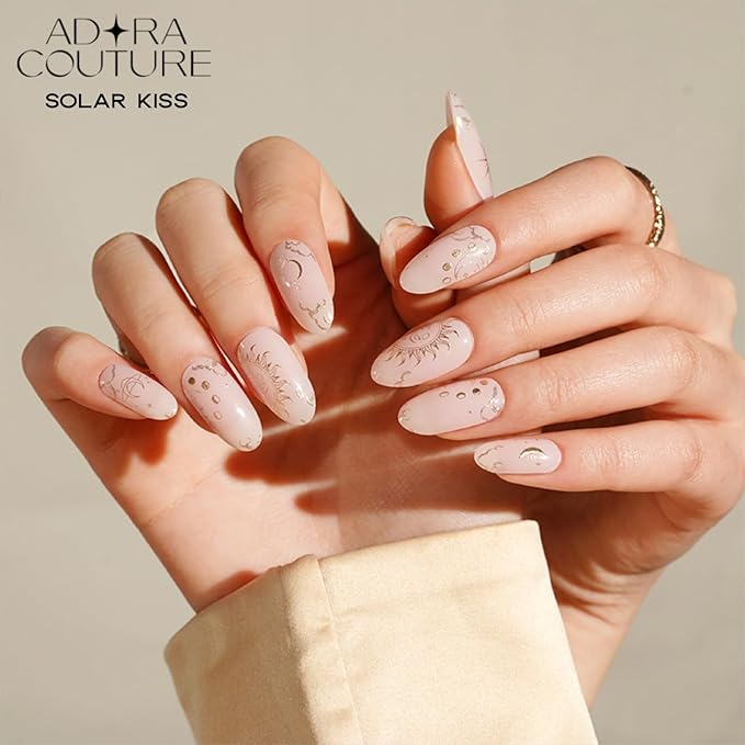 Semi-Cured Gel Nail Strips - 20 Salon-Quality Gel Sticker with UV Light Required, Long Lasting, Easy Application & Removal, Includes Prep Pad, Nail File, Wooden Stick (Pink Solar)