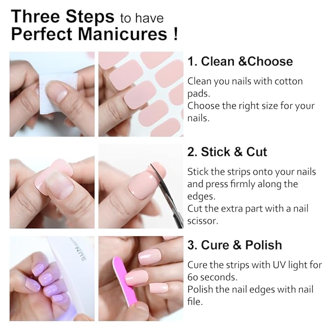 Arte Clavo Semi Cured Gel Nail Strips, 20 Pcs Gel Nail Stickers with UV Light Required, Salon Quality, Long Lasting, Easy Apply and Remove (Macaron)