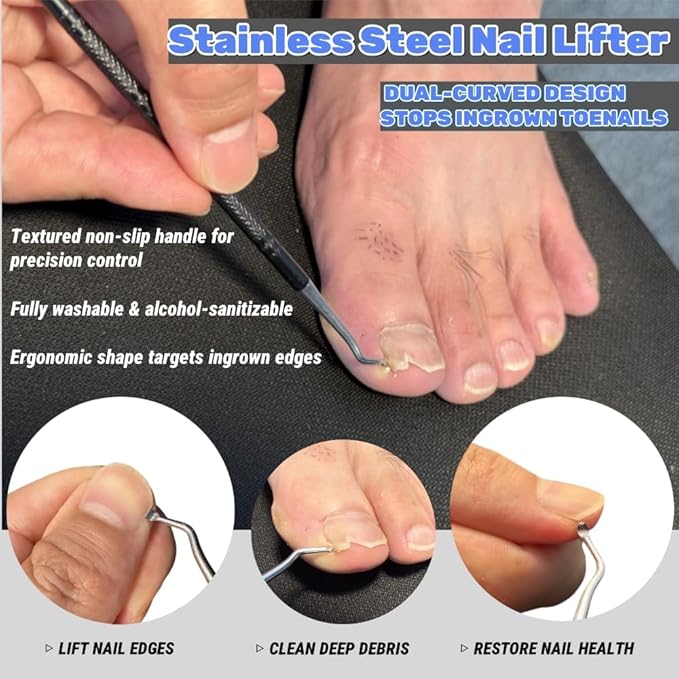 3-in-1 Toe Nail Care Kit: Toe Nail Files for Thick Nails with Ingrown Toenail Lifter & Silicone Thumb Guard | Non-Slip Grip, Metal Nail File for Men/Seniors/Dogs/Black Lifter