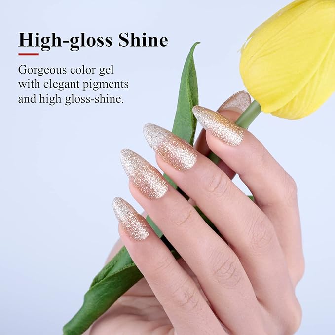 Imtiti Glitter Gel Nail Polish, 1 Pcs 0.5 Fl Oz Champagne Gold Glitter Gel Polish Soak Off LED U V Nail Gel Polish Nail Polish DIY Nail Art Starter Manicure Salon Gel Nail Polish Kit for Women Girls